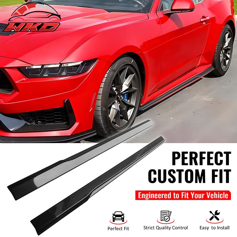 Fits 24-26 Ford Mustang 7th Gen IKON Style Carbon Fiber Print Side Skirts Add on