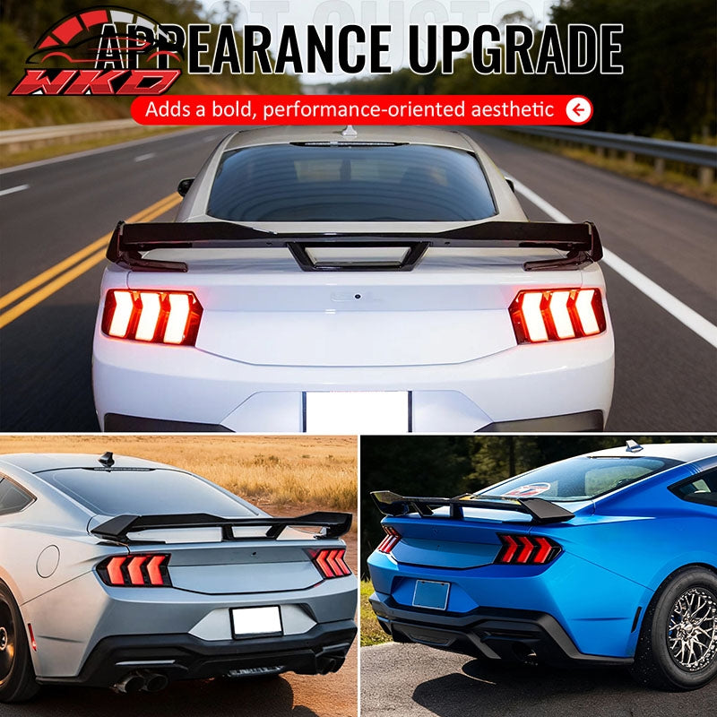 Fits 24-26 Ford Mustang Dark Horse HP Style Trunk Spoiler Carbon Fiber Print ABS