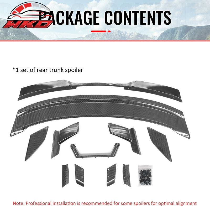 Fits 24-26 Ford Mustang Dark Horse HP Style Trunk Spoiler Carbon Fiber Print ABS