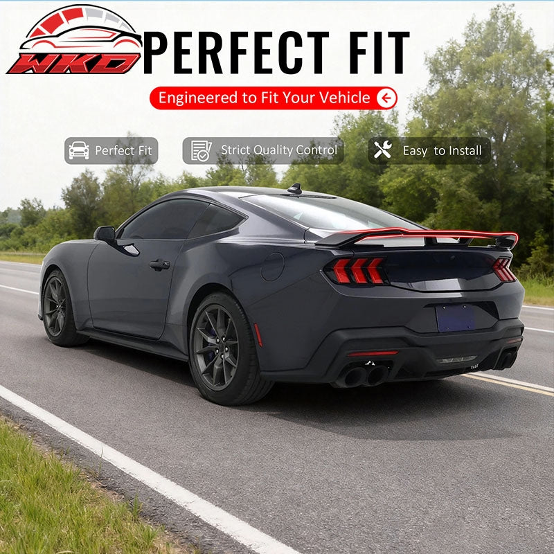 Fits 24-26 Ford Mustang Dark Horse Style Rear Trunk Spoiler Wing Matte Black ABS