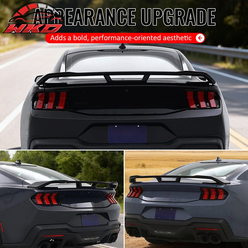 Fits 24-26 Ford Mustang Dark Horse Style Rear Trunk Spoiler Wing Matte Black ABS