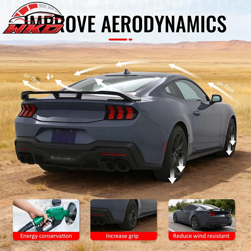 Fits 24-26 Ford Mustang Dark Horse Style Rear Trunk Spoiler Wing Matte Black ABS