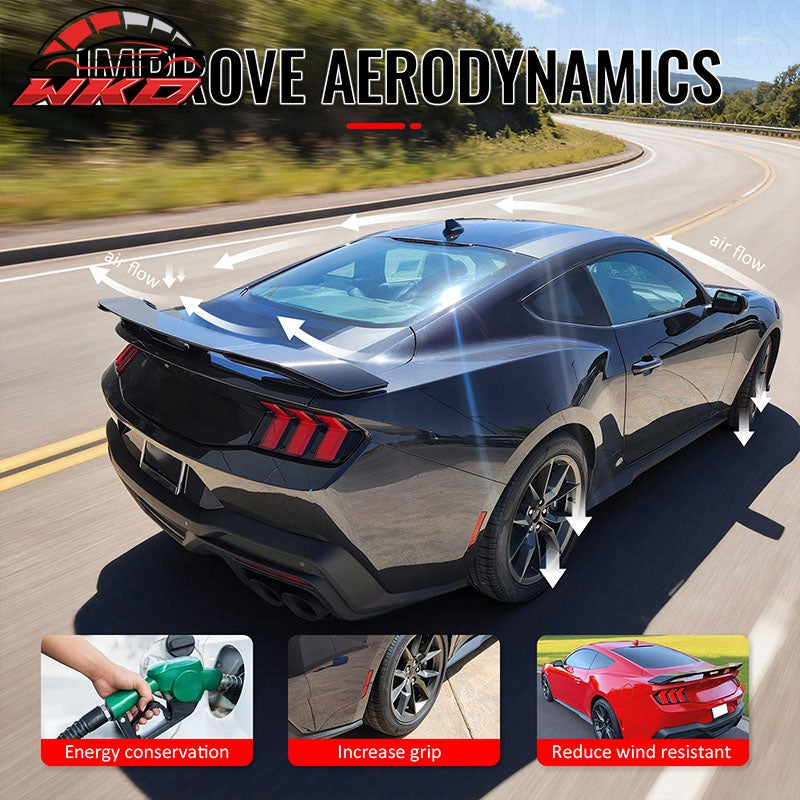 Fits 24-26 Ford Mustang Dark Horse Style Rear Trunk Spoiler Wing Gloss Black ABS