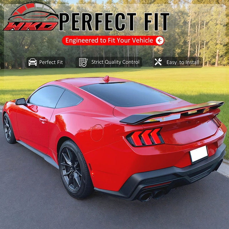 Fits 24-26 Ford Mustang Dark Horse Style Trunk Spoiler Carbon Fiber Print ABS