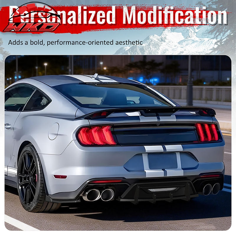 Fits 24-26 Ford Mustang Eco& GT IKON Style Rear Diffuser+ Aprons Gloss Black ABS