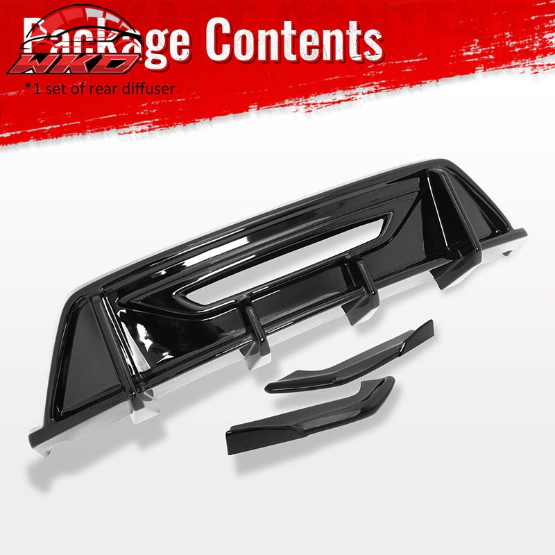 Fits 24-26 Ford Mustang Eco& GT IKON Style Rear Diffuser+ Aprons Gloss Black ABS