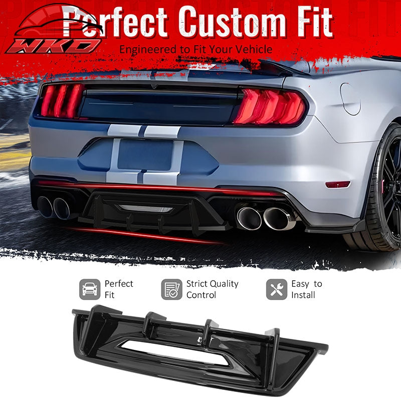 Fits 24-26 Ford Mustang Ecoboost & GT IKON Style Rear Diffuser Gloss Black ABS