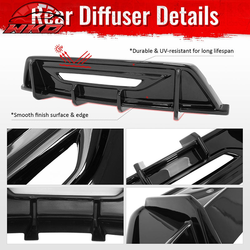 Fits 24-26 Ford Mustang Ecoboost & GT IKON Style Rear Diffuser Gloss Black ABS