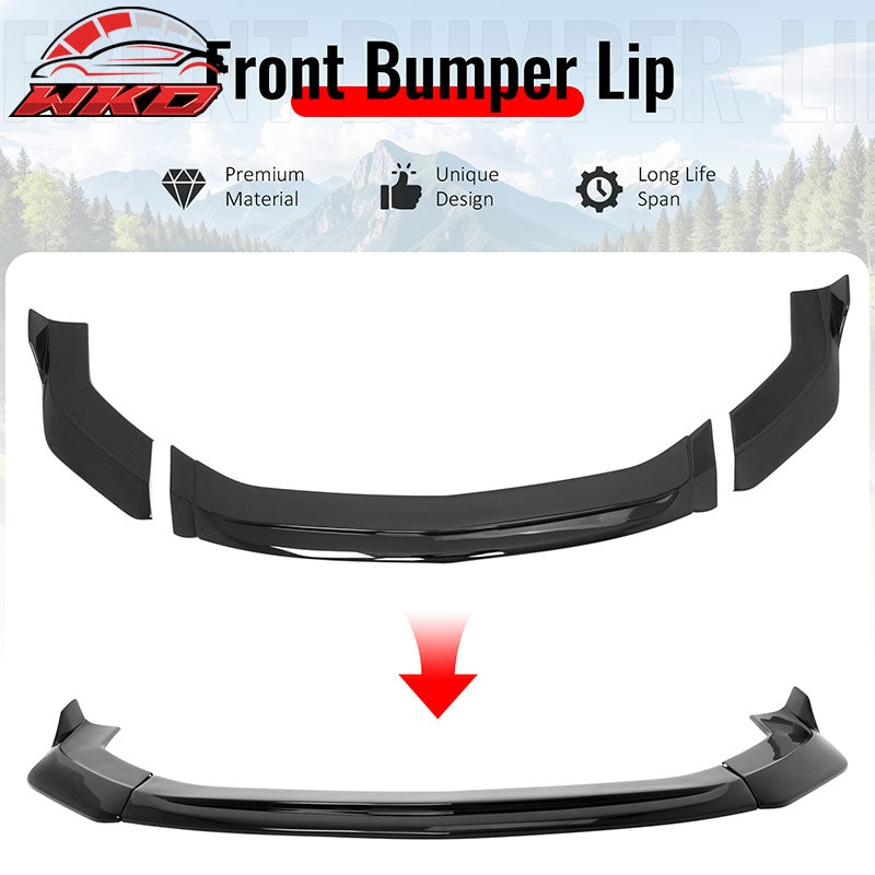 Fits 24-26 Ford Mustang Ecoboost GT IKON V2 Style Front Lip Gloss Black 3PCS