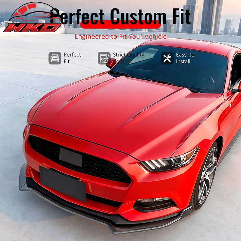 Fits 15-17 Ford Mustang Ecoboost/GT/V6 Front Bumper Lip Carbon Fiber Print 3PCS