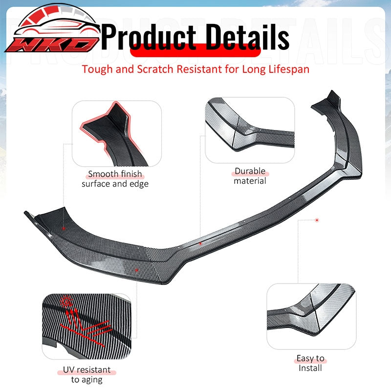 Fits 15-17 Ford Mustang Ecoboost/GT/V6 Front Bumper Lip Carbon Fiber Print 3PCS