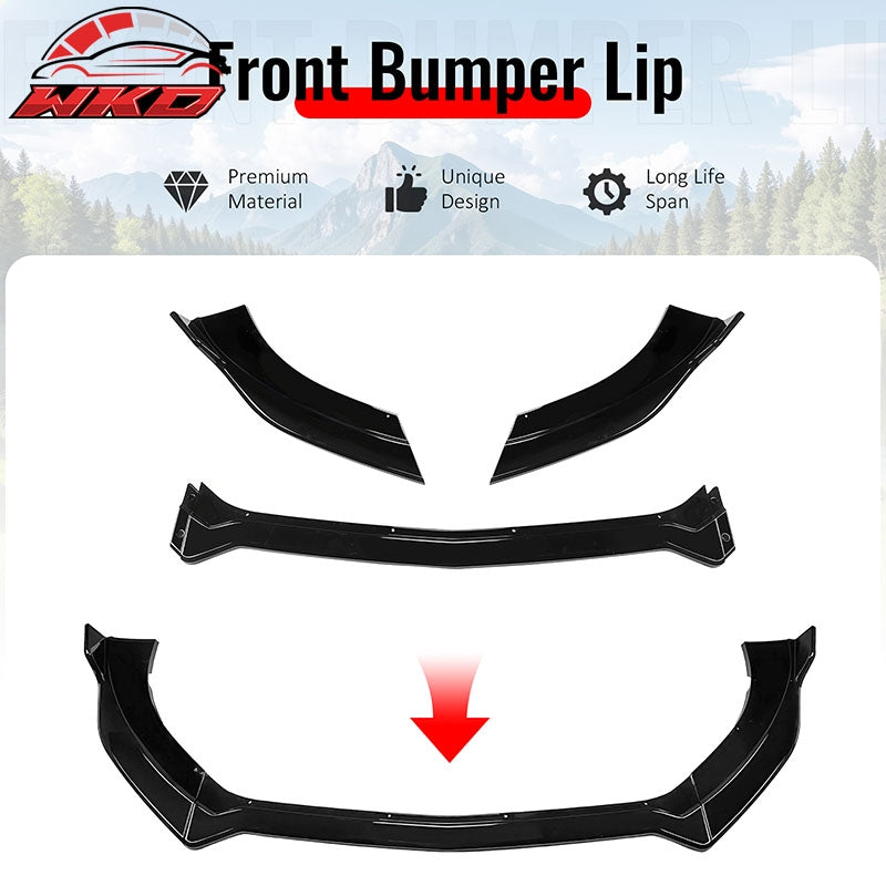 Fits 15-17 Ford Mustang Ecoboost/GT/V6 IKON V2 Front Bumper Lip Gloss Black 3PCS