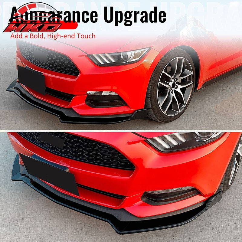 Fits 15-17 Ford Mustang Ecoboost/GT/V6 IKON V2 Front Bumper Lip Gloss Black 3PCS