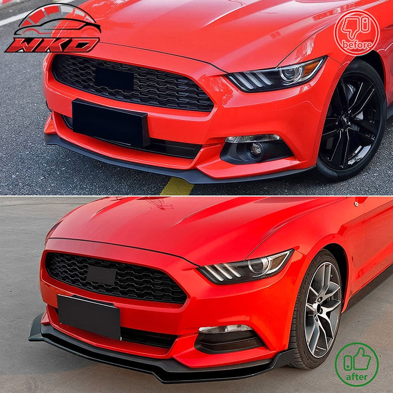 Fits 15-17 Ford Mustang Ecoboost/GT/V6 IKON V2 Front Bumper Lip Gloss Black 3PCS