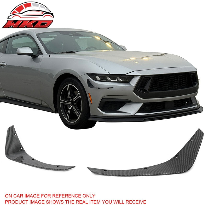 Fits 24-26 Ford Mustang Ecoboost IKON Front Bumper Canards Carbon Fiber Print PP