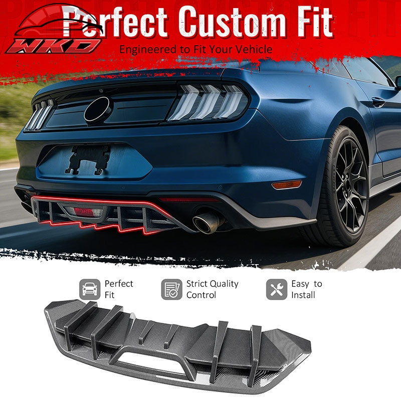 Fits 18-23 Ford Mustang Ecoboost IKON Rear Bumper Diffuser PP Carbon Fiber Print