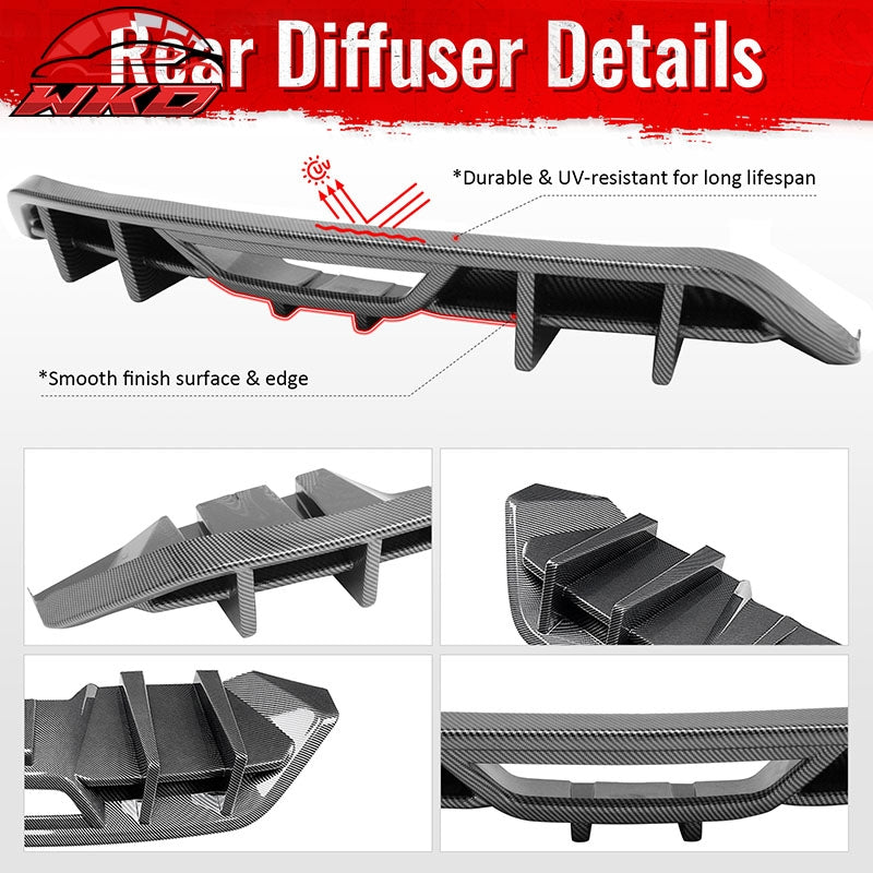 Fits 18-23 Ford Mustang Ecoboost IKON Rear Bumper Diffuser PP Carbon Fiber Print