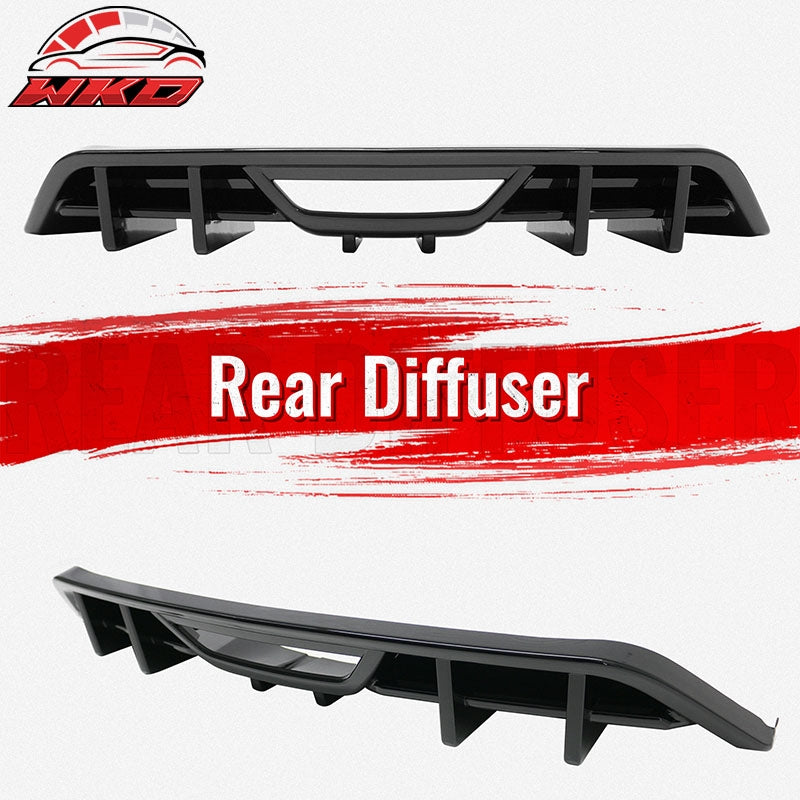 Fits 18-23 Ford Mustang Ecoboost IKON Style Rear Bumper Diffuser PP Gloss Black