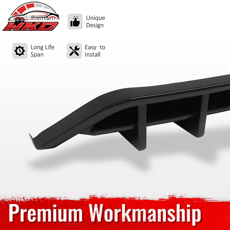 Fits 18-23 Ford Mustang Ecoboost IKON Style Rear Bumper Diffuser PP Gloss Black