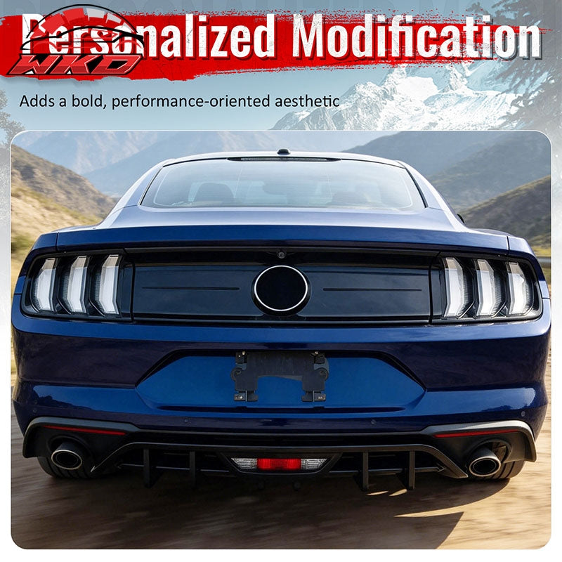 Fits 18-23 Ford Mustang Ecoboost IKON Style Rear Bumper Diffuser PP Gloss Black