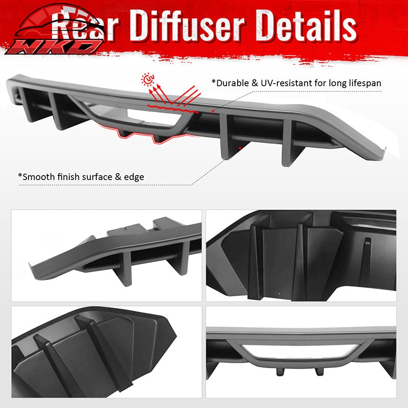 Wholesale 18-23 Ford Mustang Ecoboost IKON Style Rear Bumper Diffuser PP Matte Black - Wikond Auto