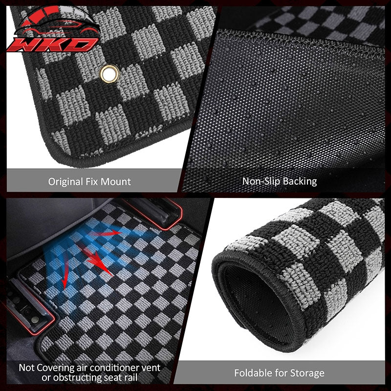Fits 05-09 Ford Mustang Floor Mats Non-Slip Carpets Checkered Black Gray Plaid