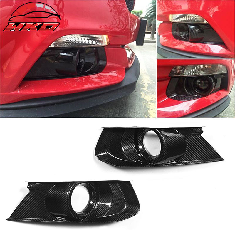 Fits 15-17 Ford Mustang S550 Front Bumper Fog Light Cover - Matte Carbon Fiber