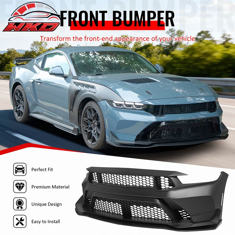 Fits 24-26 Ford Mustang Front Bumper Cover GTD Style Conversion Matte Black Lip