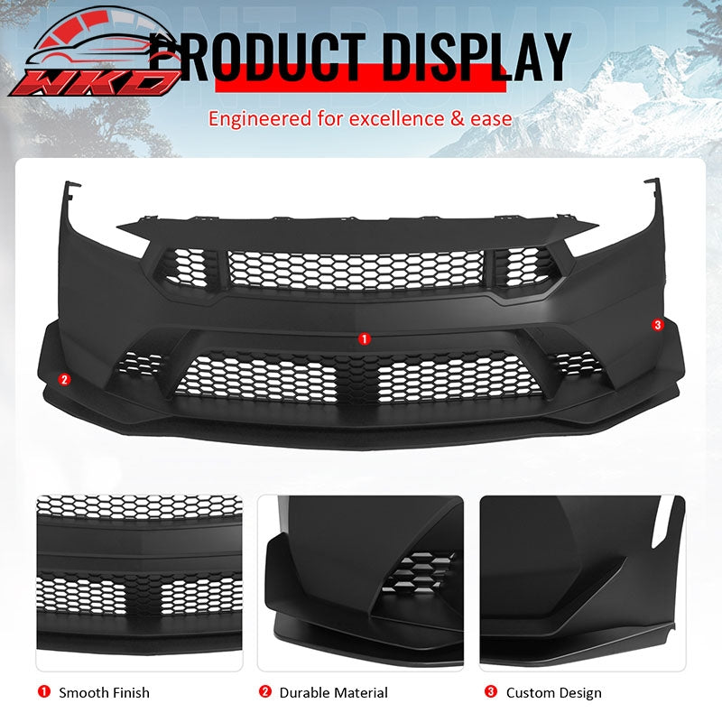 Fits 24-26 Ford Mustang Front Bumper Cover GTD Style Conversion Matte Black Lip