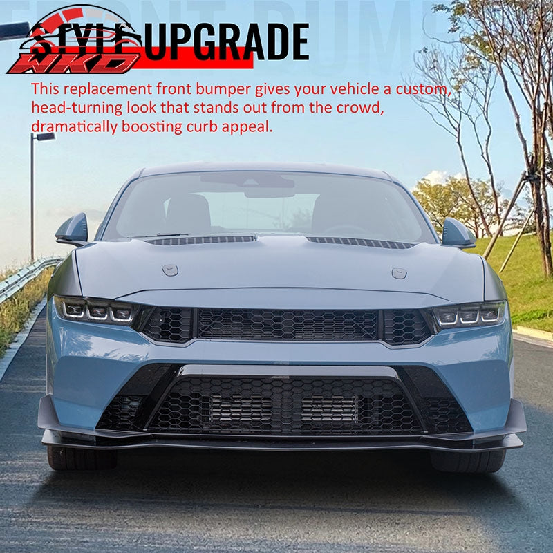 Fits 24-26 Ford Mustang Front Bumper Cover GTD Style Conversion Matte Black Lip