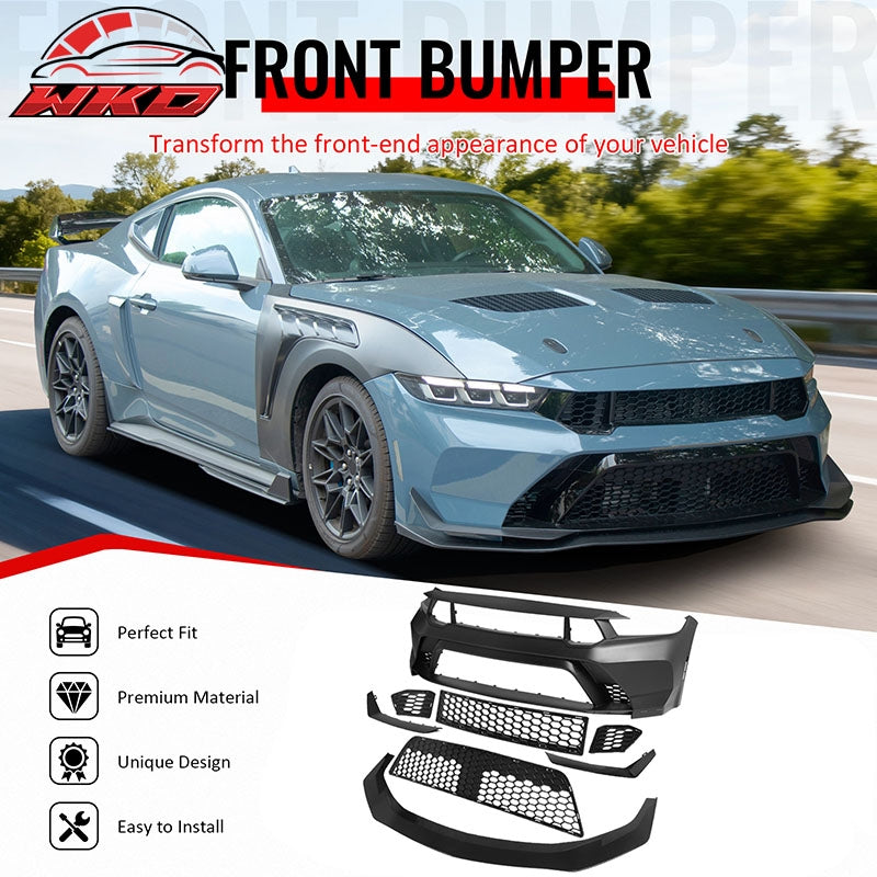 Wholesale 24-26 Ford Mustang Front Bumper Cover GTD Style Conversion Gloss Black Lip - Wikond Auto