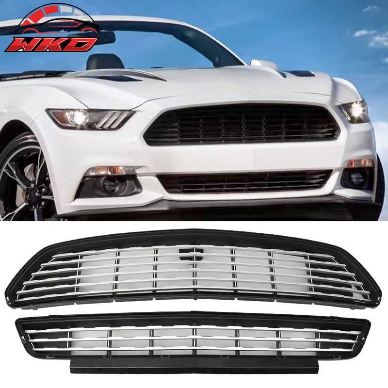 Fits 15-17 Ford Mustang GT CS CA Special Style Front Upper Lower Grille Silver