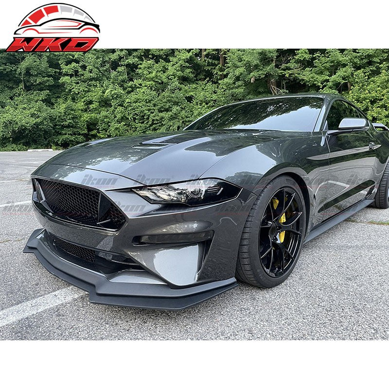 Fits 18-23 Ford Mustang GT Style Front Bumper Lip Spoiler Kit Unpainted Black PP