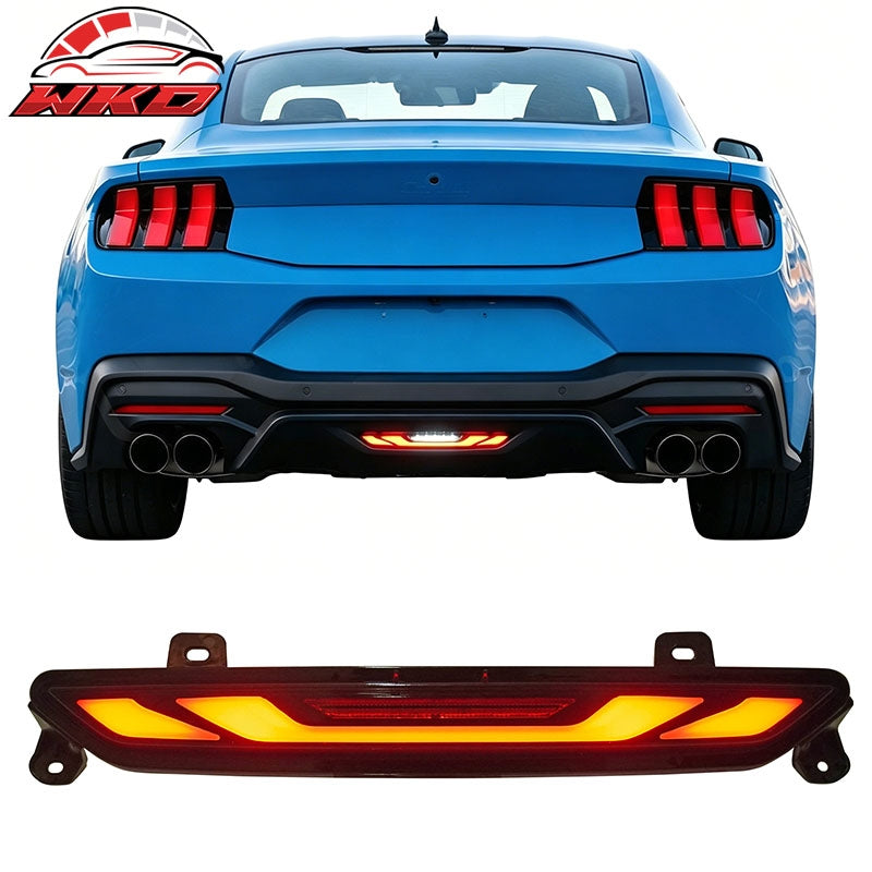 For 24-26 Ford Mustang GT-V Style LED ABS Rear Bumper Brake Light Smoked Len Red
