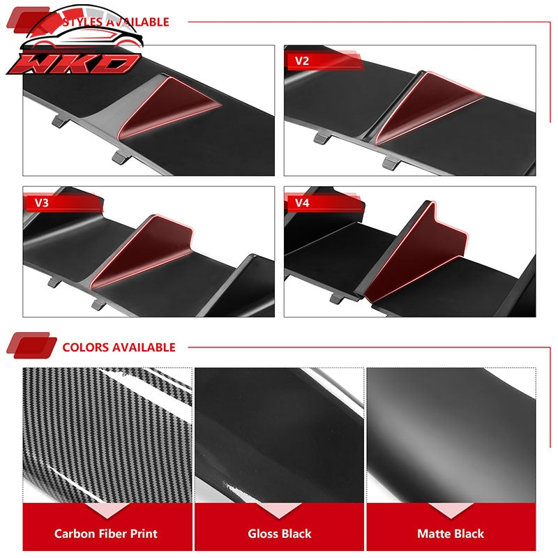 Fits 13-14 Ford Mustang GT500 Matte Black PP Rear Diffuser Lip W/ V3 Style Fin