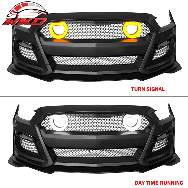 Fits 15-17 Ford Mustang GT500 Style Front Bumper Cover Lip LED Grille Conversion
