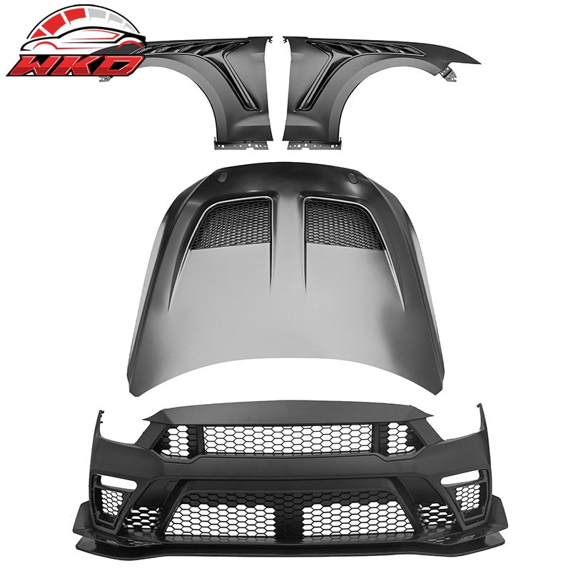 For 15-17 Ford Mustang GTD Style Front Bumper Conversion + Fender + Hood +Grille