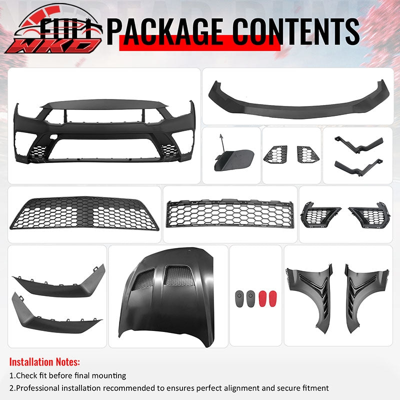 Wholesale For 18-23 Ford Mustang GTD Style Front Bumper Conversion + Fender + Hood +Grille - Wikond Auto