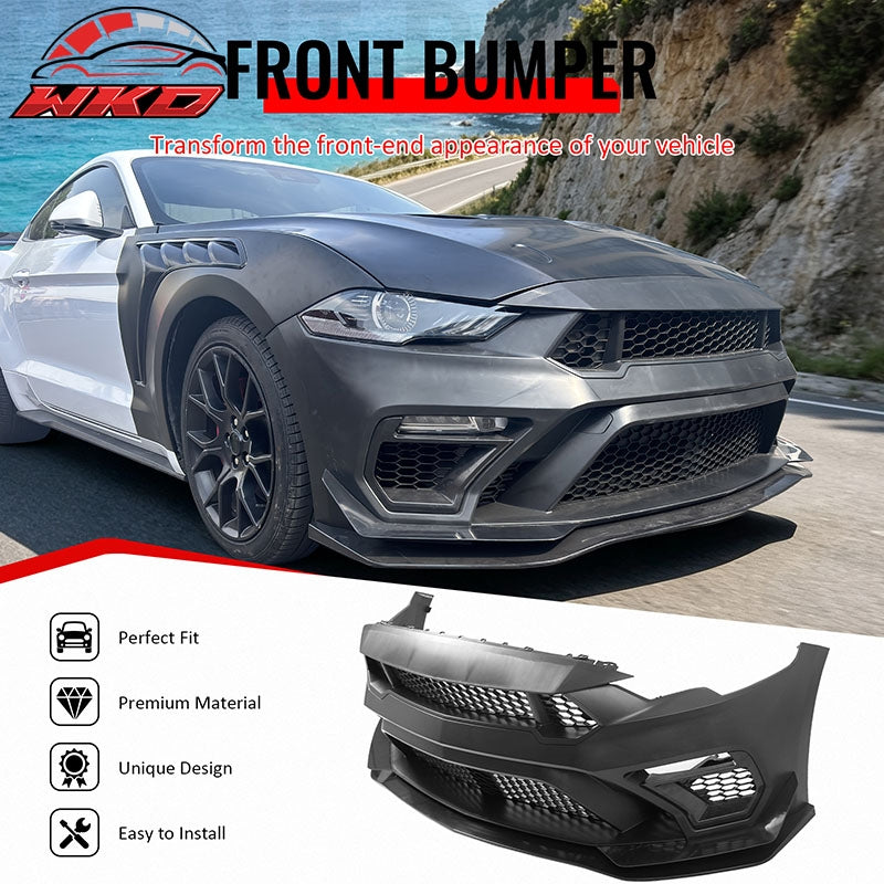 Fits 18-23 Ford Mustang GTD Style Front Bumper Conversion W/ Grilles + Front Lip