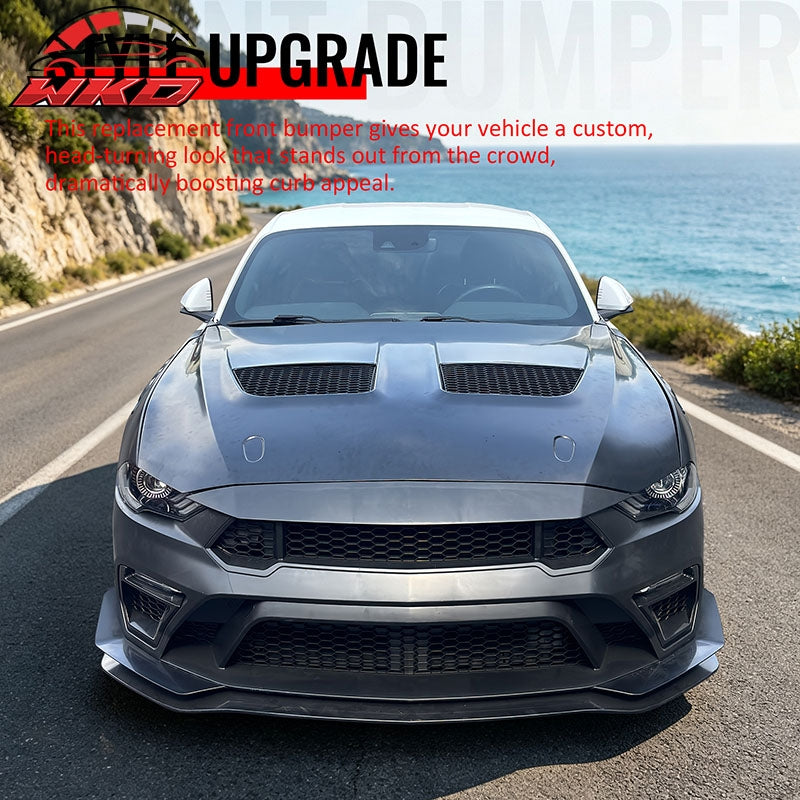Fits 18-23 Ford Mustang GTD Style Front Bumper Conversion W/ Grilles + Front Lip
