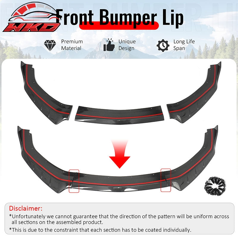 Fits 24-26 Ford Mustang IKON Front Bumper Lip Real Carbon Fiber Lower Splitter