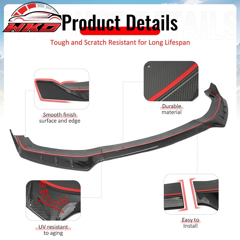 Fits 24-26 Ford Mustang IKON Front Bumper Lip Real Carbon Fiber Lower Splitter