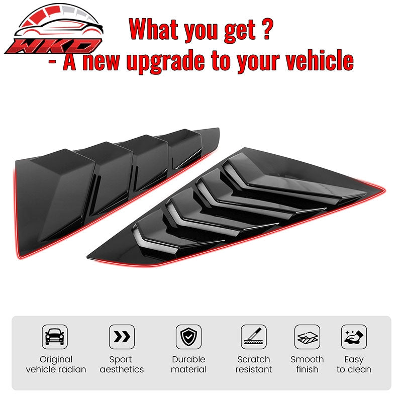 Fits 24-26 Ford Mustang S650 Coupe Side Window Louvers Scoop Vent Gloss Black