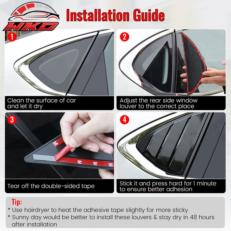 Fits 24-26 Ford Mustang S650 Coupe Side Window Louvers Scoop Vent Gloss Black