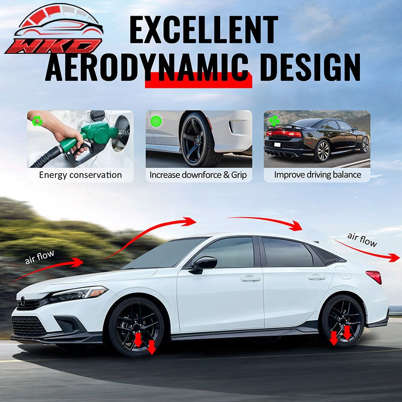 Fits 24-26 Ford Mustang IKON Style Matte Black Side Skirts Extension Lip Add on
