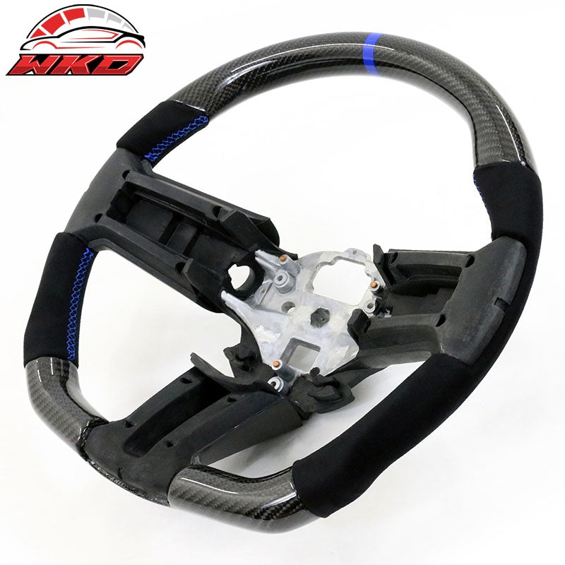 Wholesale 10-14 Ford Mustang Steering Wheel Blue Stitch & Ring Alcantara Carbon Fiber
