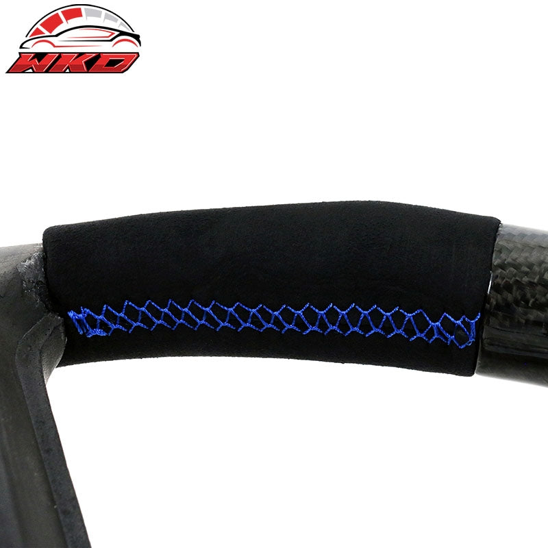 Fits 10-14 Ford Mustang Steering Wheel Blue Stitch & Ring Alcantara Carbon Fiber