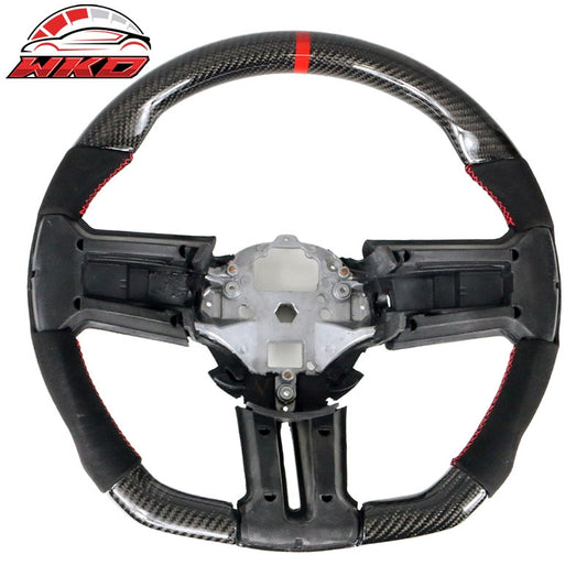 Wholesale 10-14 Ford Mustang Steering Wheel Carbon Fiber Alcantara Red Stitch & Ring