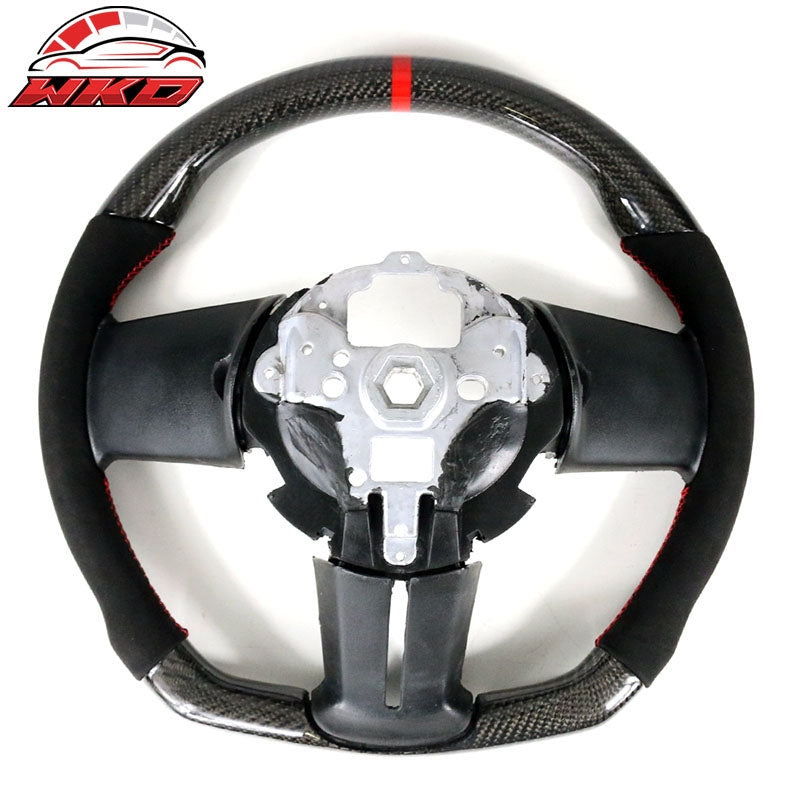 Fits 10-14 Ford Mustang Steering Wheel Carbon Fiber Alcantara Red Stitch & Ring