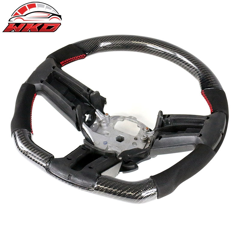 Fits 10-14 Ford Mustang Steering Wheel W/Red Stitching Alcantara Carbon Fiber CF